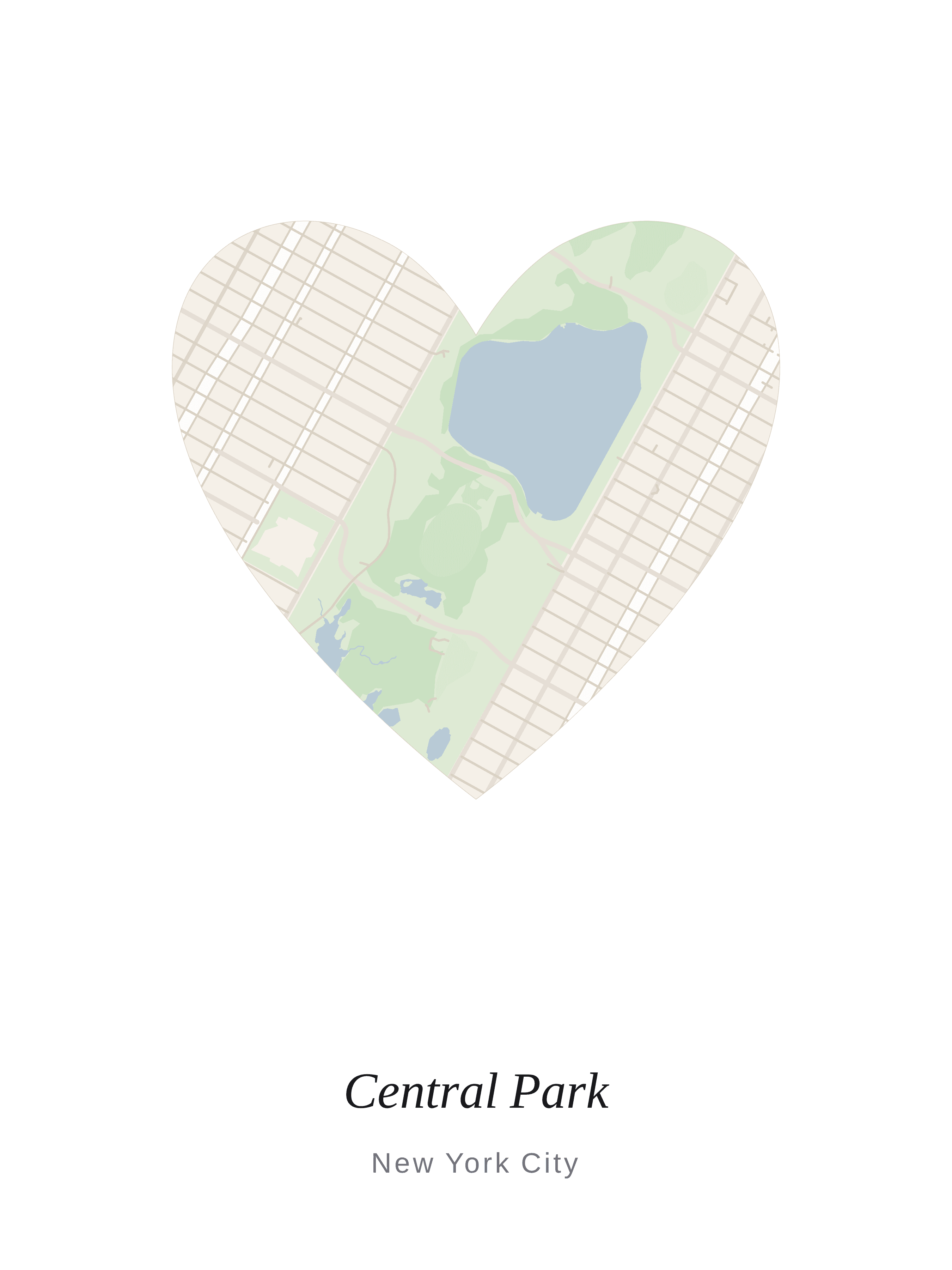 Central Park clipped into a heart shape — maporize warm press theme